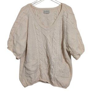 Blarney Merino Wool Sweater Womens One Size Ivory Cream Cable Knit 3/4 Sleeve